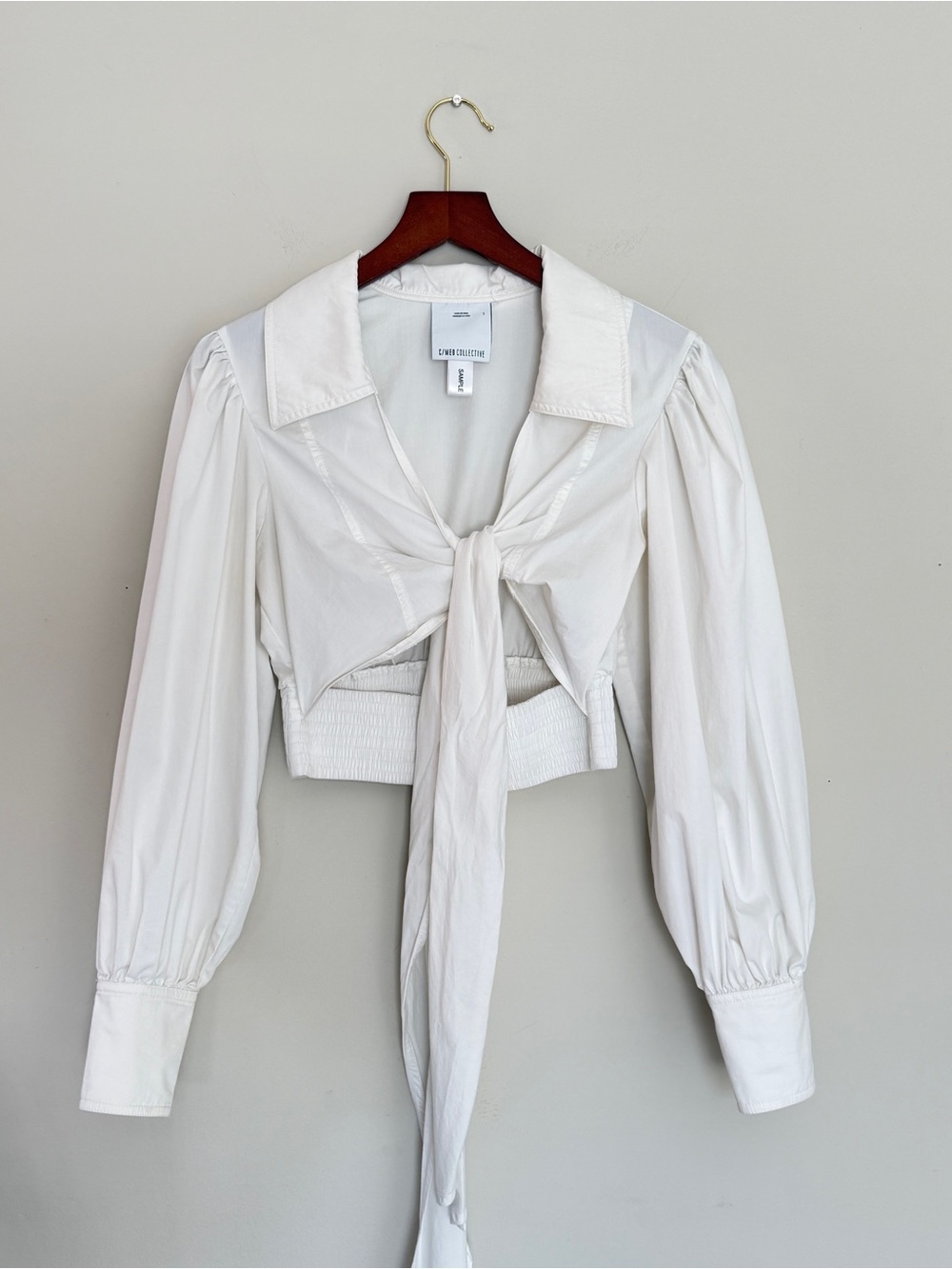 C/MEO Collective White Tie-Front Puff Sleeve Blouse
